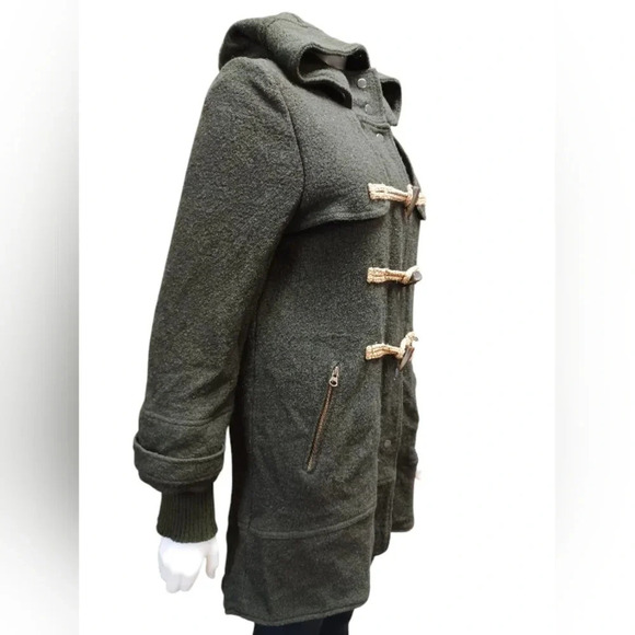 Free People EUC Dark Green Hooded Wool Blend Coat Size S/P - Picture 4 of 12